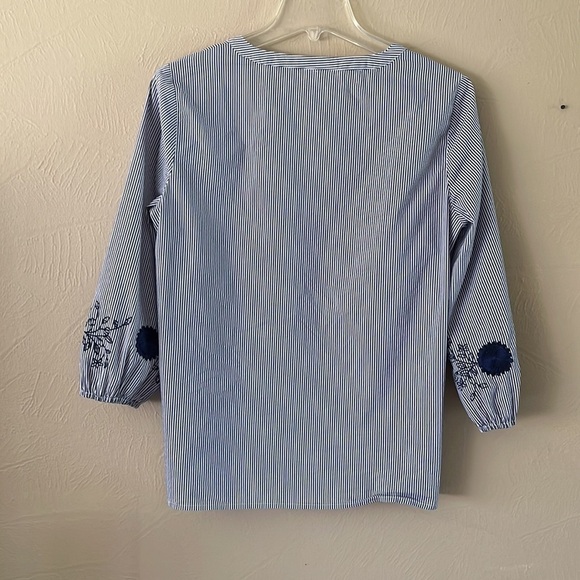 Liz Claiborne pull over embroidered sleeves size small blue white stripes size S - Picture 6 of 13
